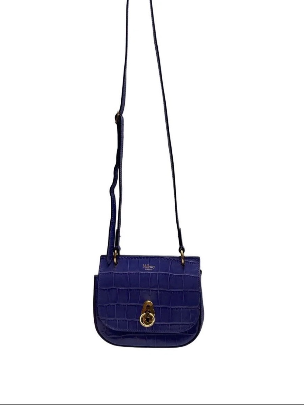 Mulberry Navy Croc-Embossed Leather Crossbody with Gold Hardware